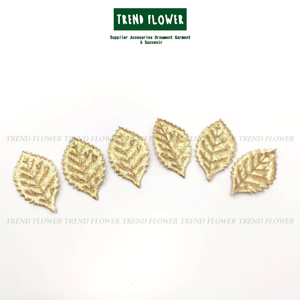 Manik-Manik Daun Emas Tangkai Bahan Satin Dekorasi Hiasan Hampers