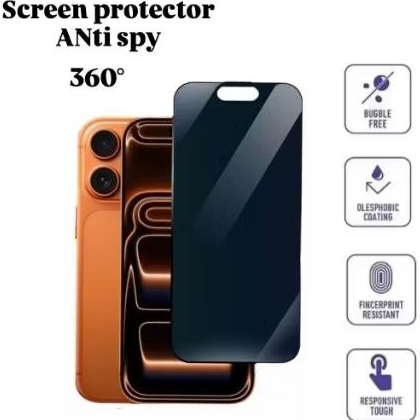 privacy tampred glass iphone 17,16 full cover 360°