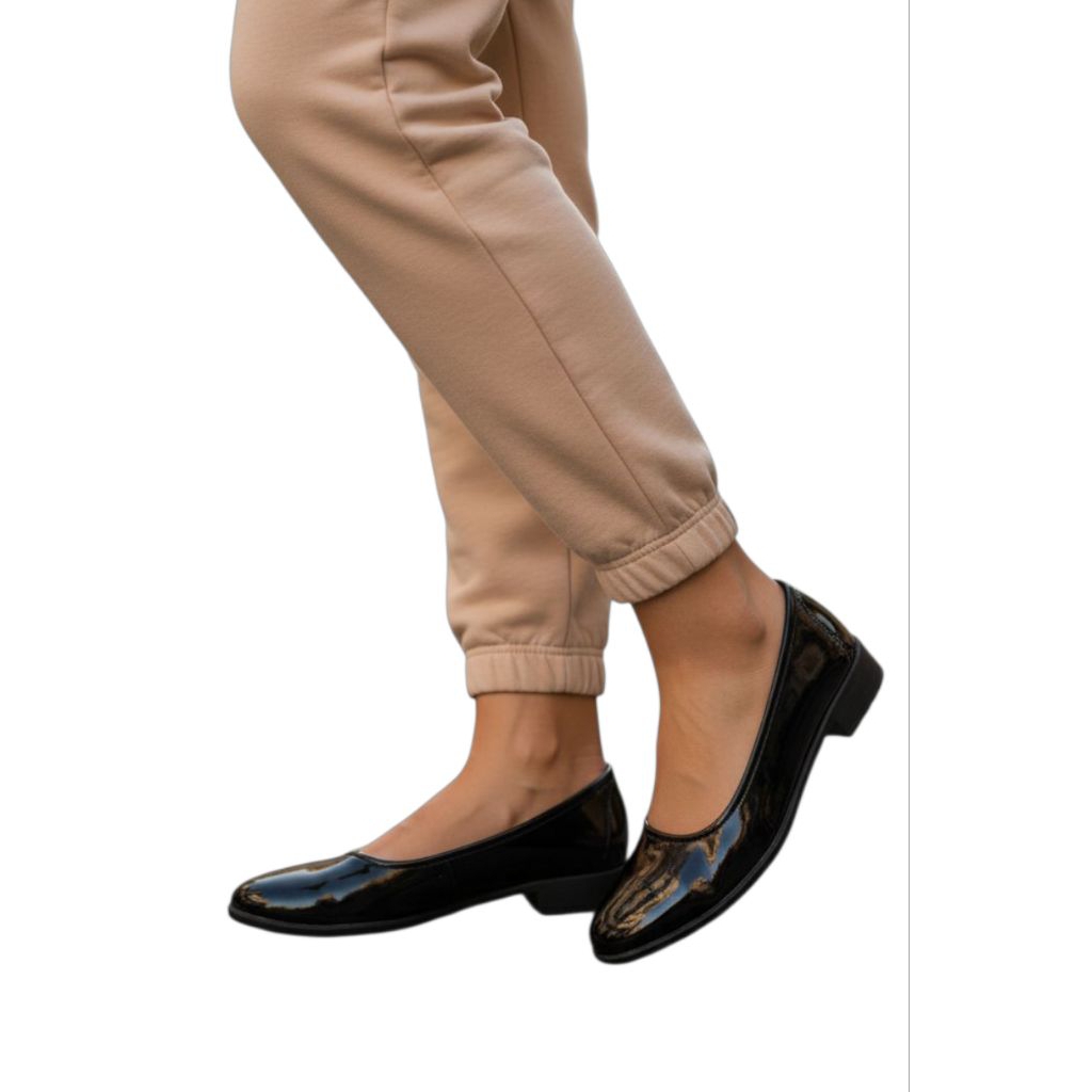 Sepatu pantofel 3cm wanita hitam mengkilap Glossy flat/Sepatu wanita kerja kantor, sekolah Hak 3cm