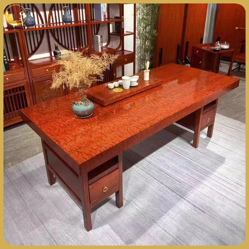 Meja Teh China Unik Kayu Solid Untuk Kantor/Baru Cina Bunga Air Bergelombang Lebar Kayu Padat Lembar