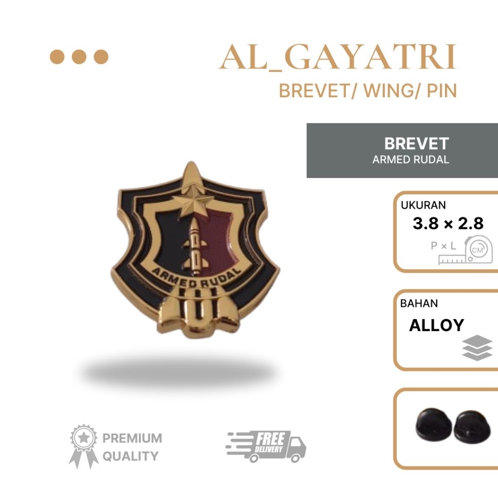 PIN ARMED RUDAL / CHK | Brevet Kualitas Premium | Brevet TNI/Pin/Bros