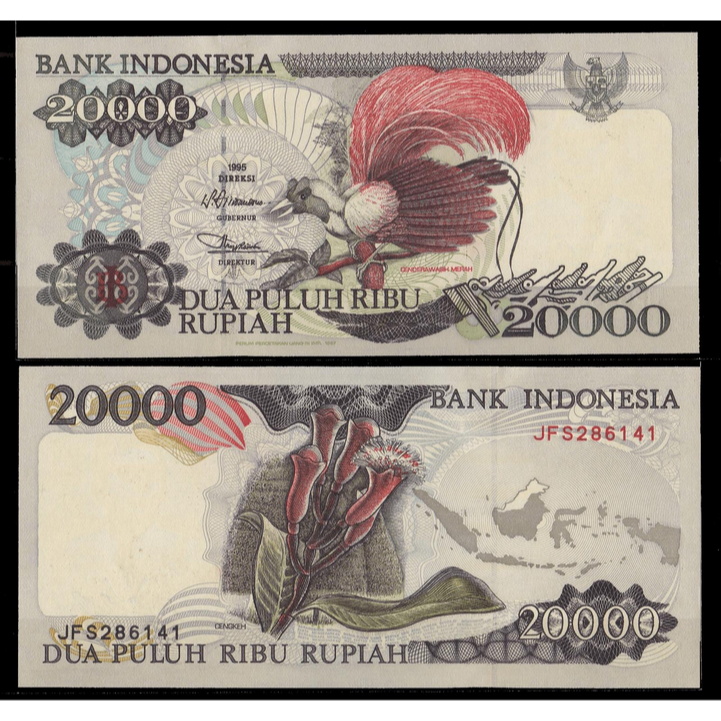 Uang Kertas Kuno 20000 Burung Cendrawasih Tahun 1995 Gress Unc