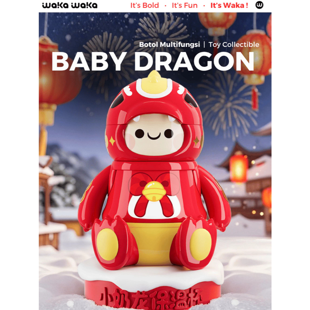 WAKA WAKA Baby Dragon Bottle Vacuum Insulated Termos 450ml Botol Minum Tumbler Karakter Lucu