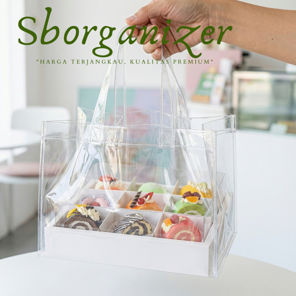 Tas Mika Transparan  DUS 25x20 Donut Isi 6 Dus Mika Bento Tas pLASTIK Cupcake Isi 12 kotak Bento dus