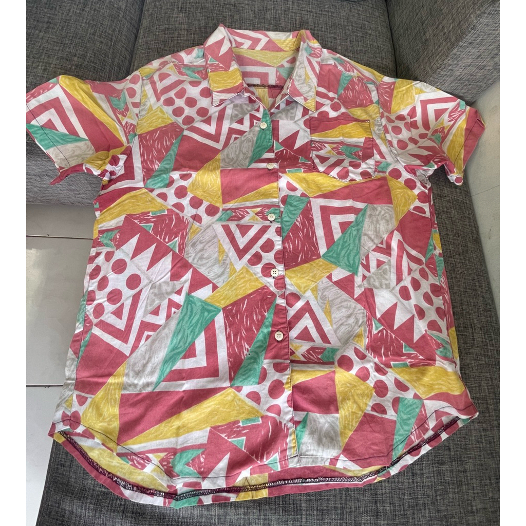 kemeja wanita pattern pink oversize