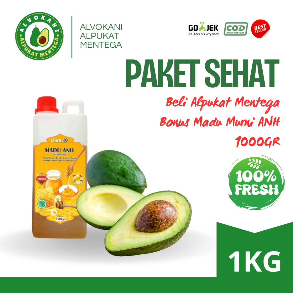 Paket Sehat Alpukat Mentega Super 1kg + Madu Murni ANH 1KG |  Buah Segar Premium & Madu Asli
