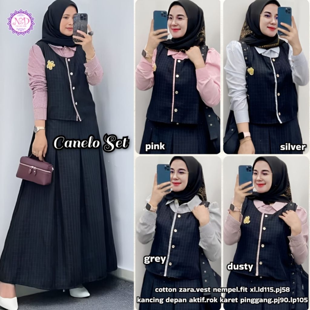 Stelan wanita CAMELO SET bahan cotton zara,vest nempel,rok karet pinggang