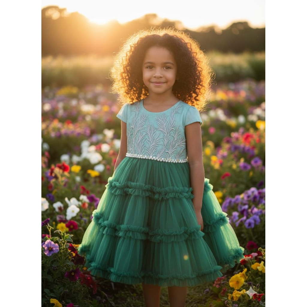 Gaun Fashion Anak Perempuan Hijau Army/Dress Tutu BuluSilver Fashion Korea