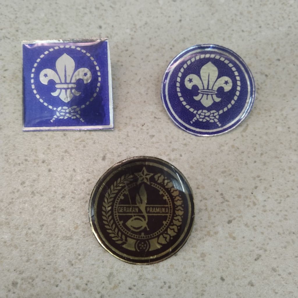 Pin kitri Tunas Kelapa & pin Wosm Pramuka Putra Putri resin bijian