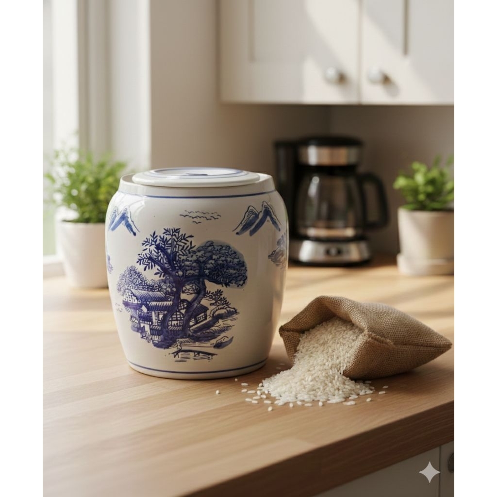 Wadah keramik tutup bisa untuk tempat beras atau tempat air/ gentong keramik tutup keramik kansai bi