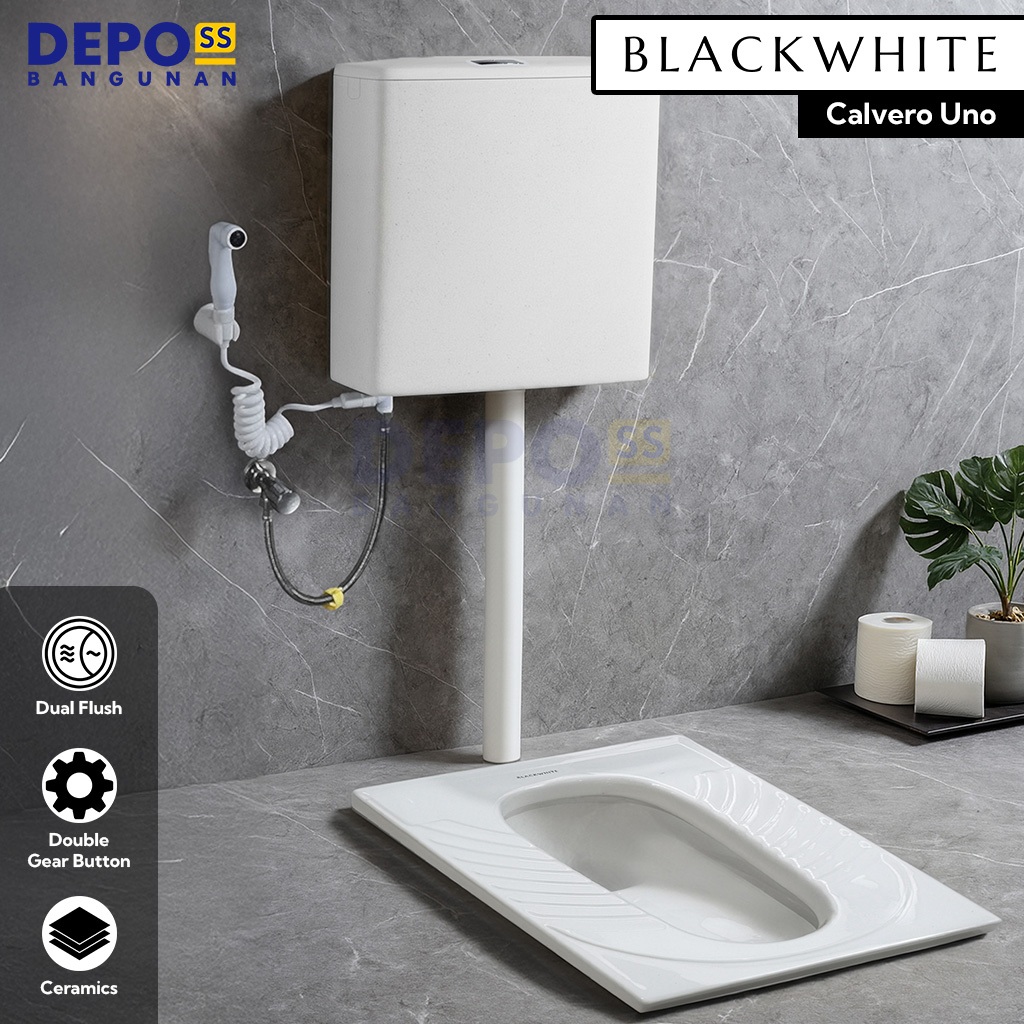 Kloset Jongkok Modern Flush Full 1 Set Calvero Uno / Closet WC Toilet Jongkok Otomatis Calvero Uno