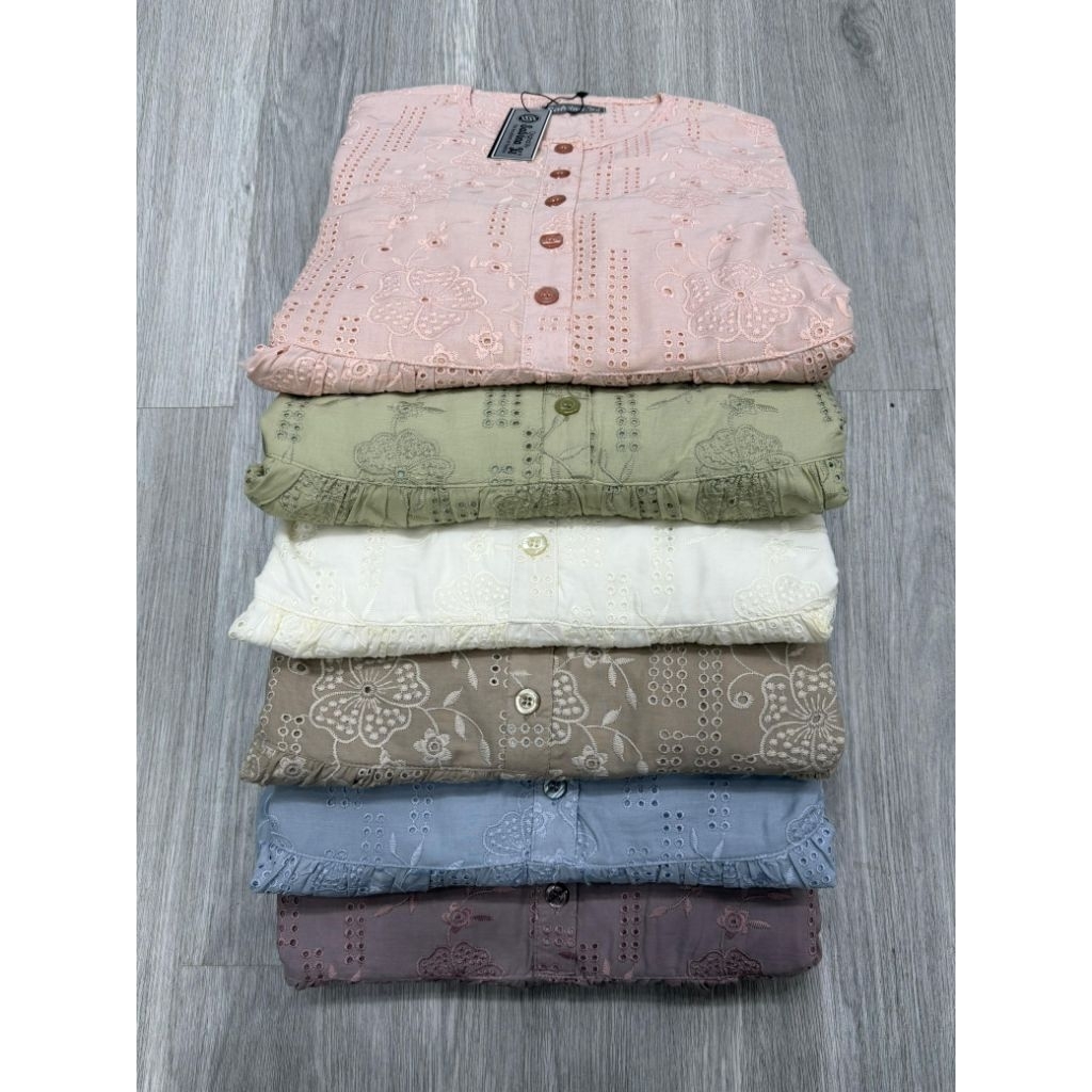 Midi dress Salvina.YS Ori motif bordir bolong dengan renda