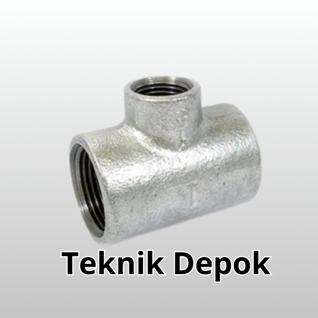 Flok TEE Besi 1 x 2 Inch Reducer Vlok Tee Drat Dalam Sambungan Pipa Air Cabang 3 Bentuk T Fitting Pi