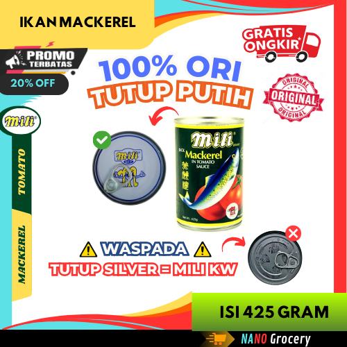 Sarden Mili Mackerel Original 425 Gram | Ikan Sarden Kaleng "Tutup Putih"