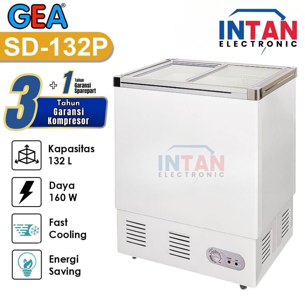 CHEST FREEZER GEA 132 LITER SD132P/FREEZER BOX SD132P SLIDING FLAT GLASS MEDAN
