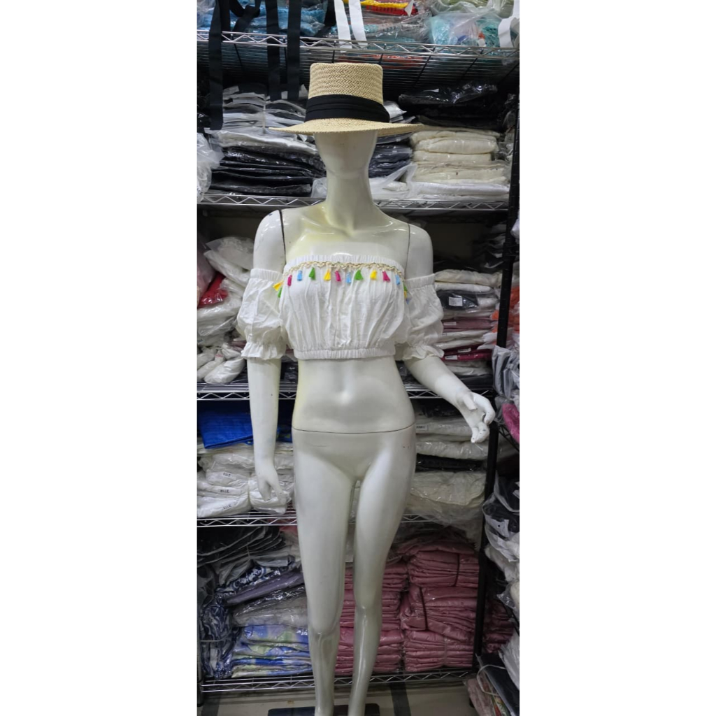 READY STOCK SAF - TINA white sabrina crop top woman premium / korean summer top / beachwear bali / c