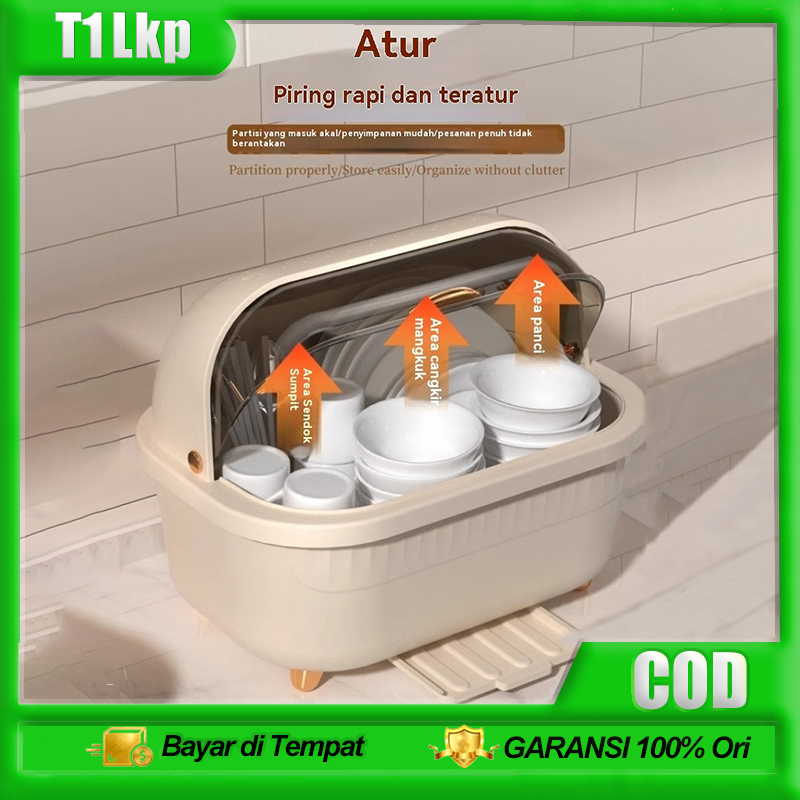 Rak Piring Tutup Kaca Anti Debu Desain Kecil Tidak Perlu Ruang Besar Multifungsi Dapur Kos Asrama