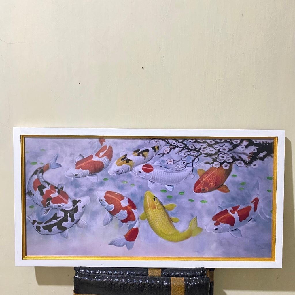 hiasan dinding lukisan cetak 9 ikan koi pembawa hoki estetik cocok untuk hiasan dinding