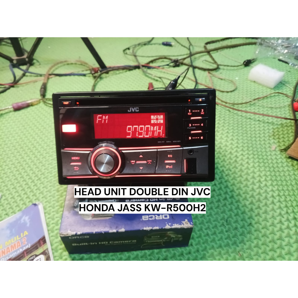 HEAD UNIT DOUBLE DIN HONDA JAZZ JVC KW-R500H2 DENGAN SOKET SUDAH USB,BLUETOOTH | KONDISI BEKAS NORMA