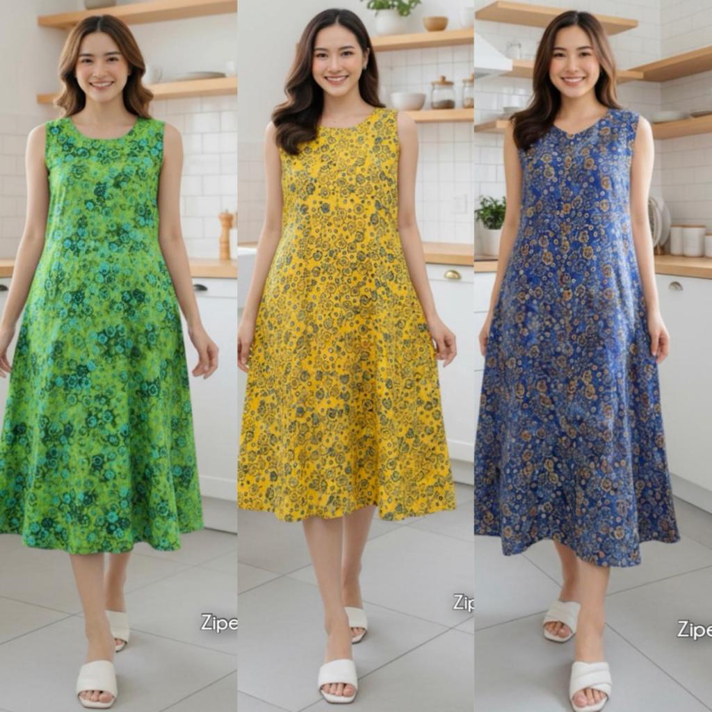 Dress Terbaru Jumbo LD 120 / Homewear Daster Bahan Dingin Rayon Motif Cantik Cap Gradasi Warna Fresh