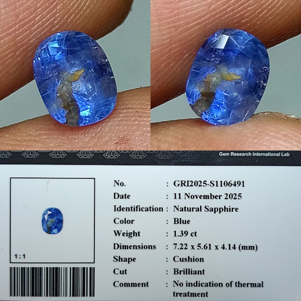 NATURAL BLUE SAPPHIRE NO HEATED MEMO GRI LAB