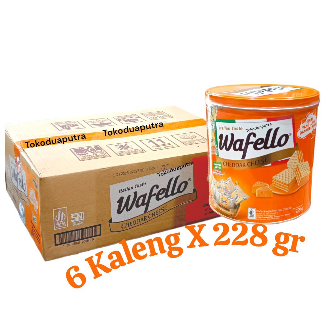 Wafello Cheddar Cheese Kaleng 228 gr X 6 Kaleng / Wafer Wafello Keju Cheddar kaleng/ Wafer lebaran /