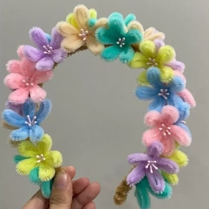 Bando anak anak bunga daisy pipe cleaner kawat bulu