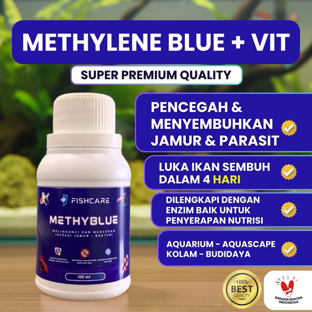 Fishcare - Methyblue Premium Indonesia 100 ml | Obat Biru Methylene Blue Ikan Hias Aquarium | Best Q