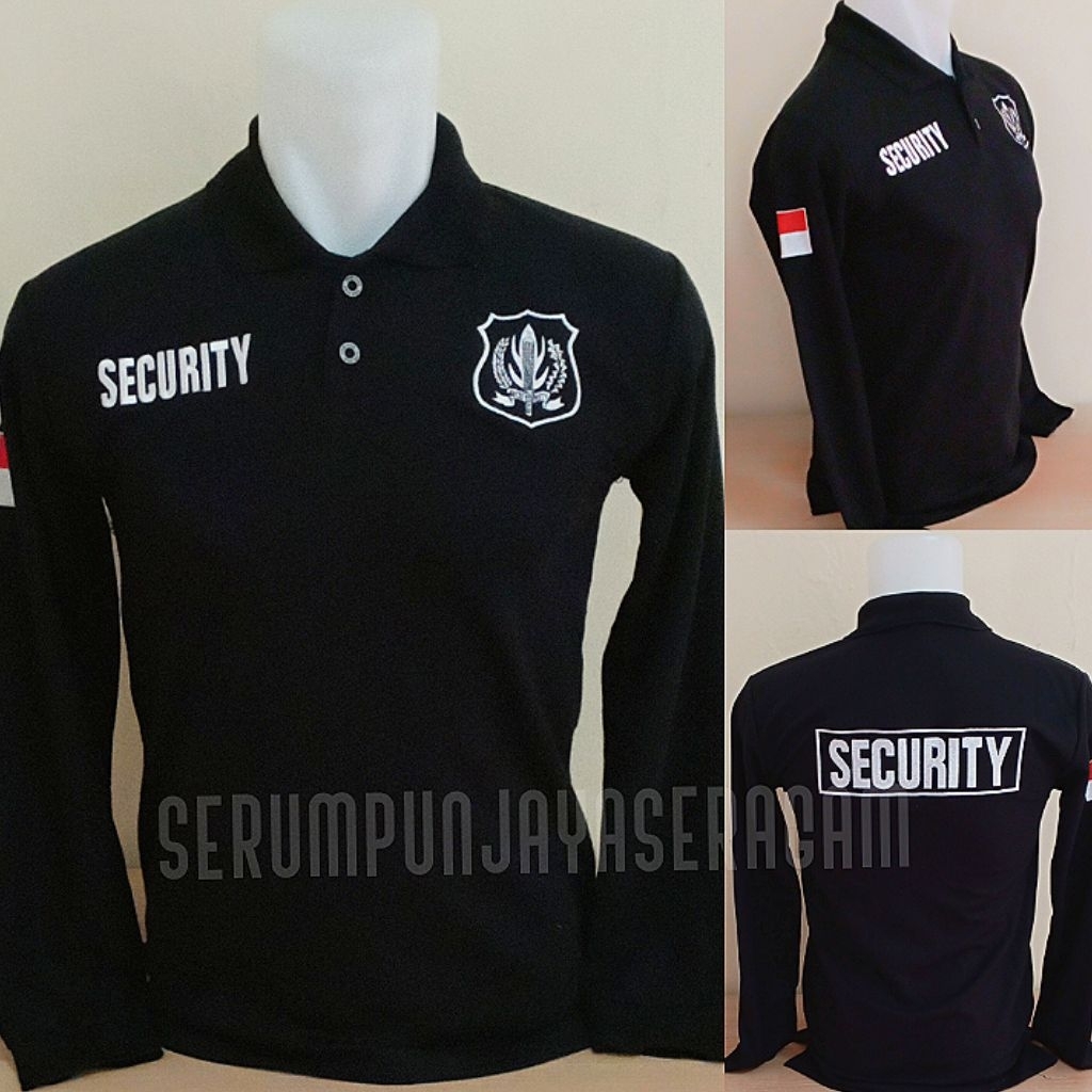 KAOS SECURITY LOGO PUTIH LENGAN PANJANG HITAM FU BORDIR - KAOS KERAH SECURITY LOGO PUTIH BORDIR - KA