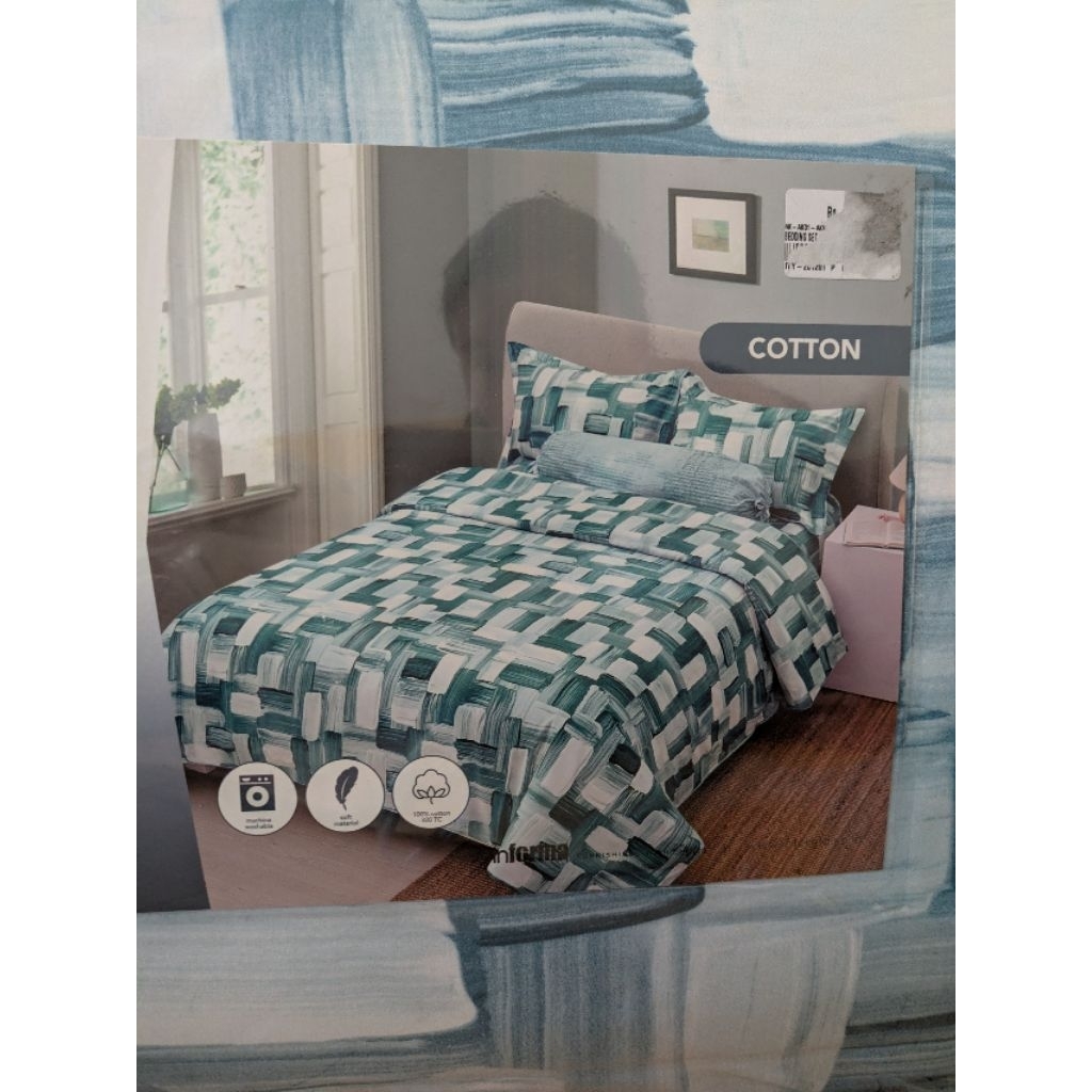 INFORMA linotela Set Seprai + Bedcover 160x200x35cm katun 100% New Original Pack