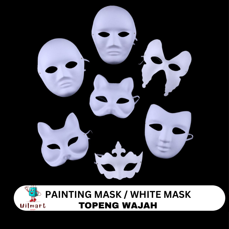 Topeng Putih Polos Dengan Karet  & Topeng Pesta / Topeng Lukis Wajah Polos / White Mask Papper Party