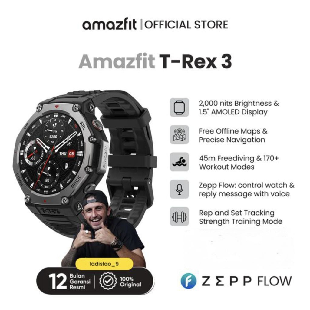 Amazfit T-Rex 3 48mm Smartwatch 1.5" AMOLED Screen GPS SpO2 10 ATM Waterproof with 170+ Sports Mode 