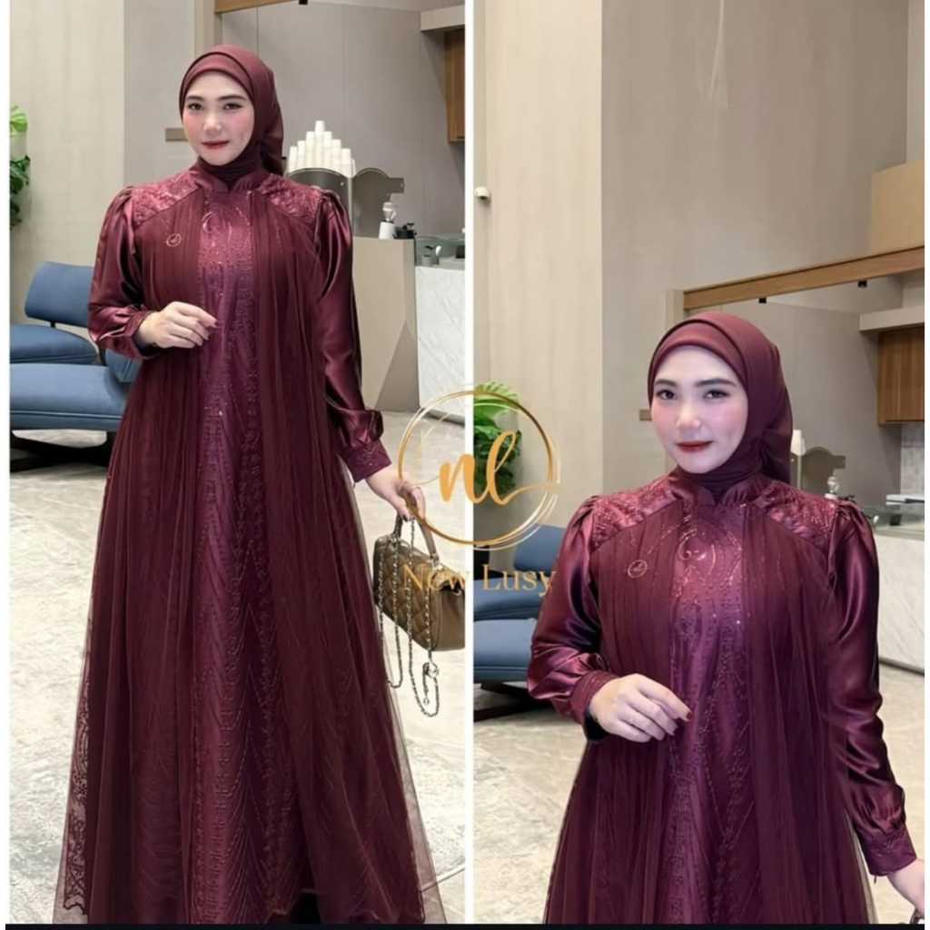 VIOLIN DRESS SATIN SILK PREMIUM // COD DRESS MUSLIMAH MEWAH ELEGANT // GAMIS KONDANGAN