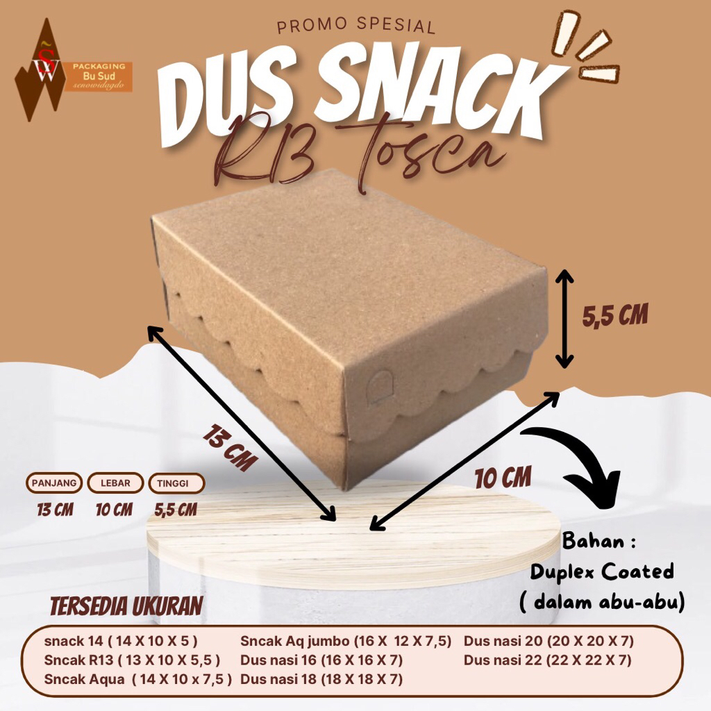 PROMO - Termurah di shopee Dus snack R13 polos kraf ukuran 13 x 10 x 5,5 - Dus Roti  - Dus Kue cocok