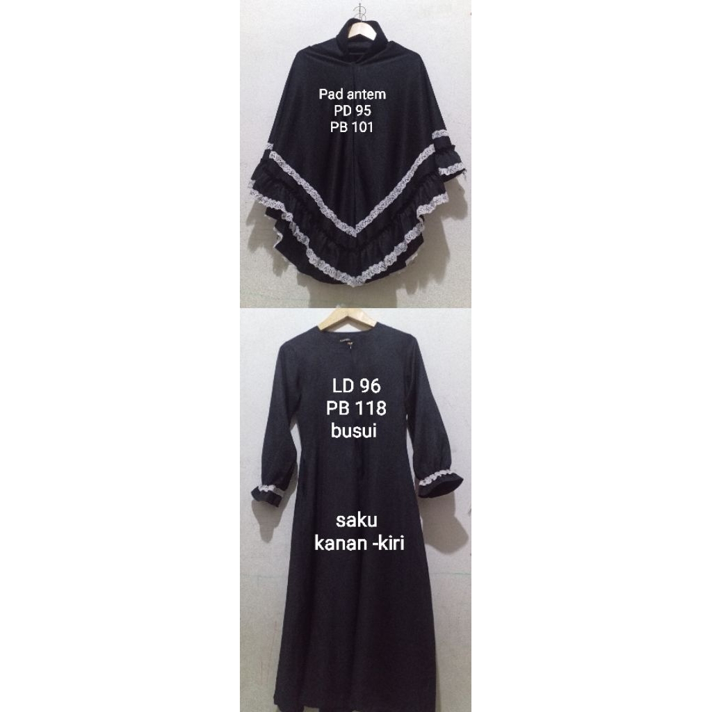 Preloved gamis hitam set Khimar jumbo