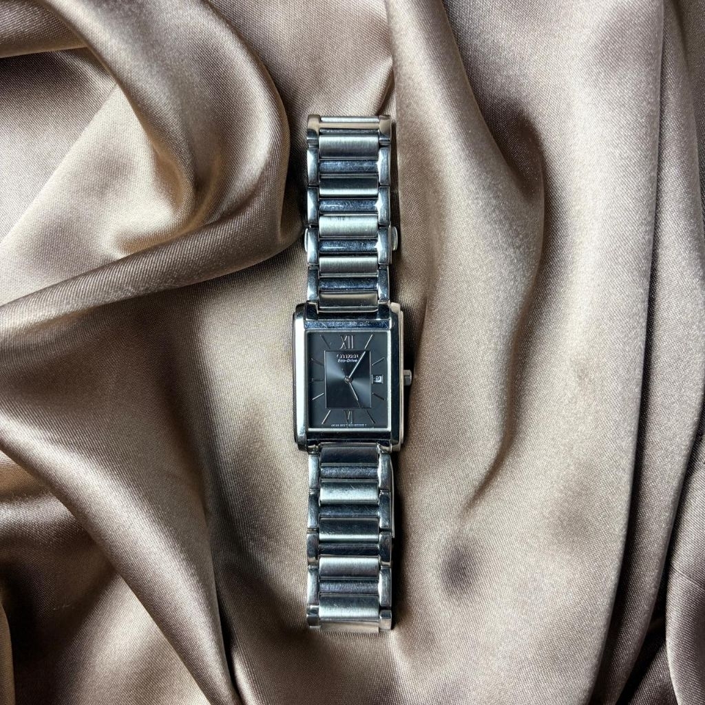 Citizen Square Black Dial Eco Drive Solar Man Watch - Jam Citizen