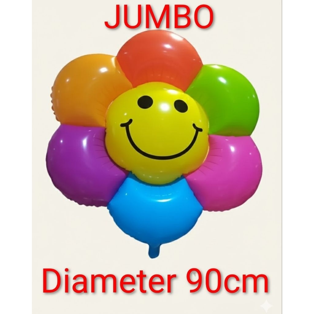 Balon Gas Balon Foil Bunga Matahari Jumbo Pelangi (90cm)