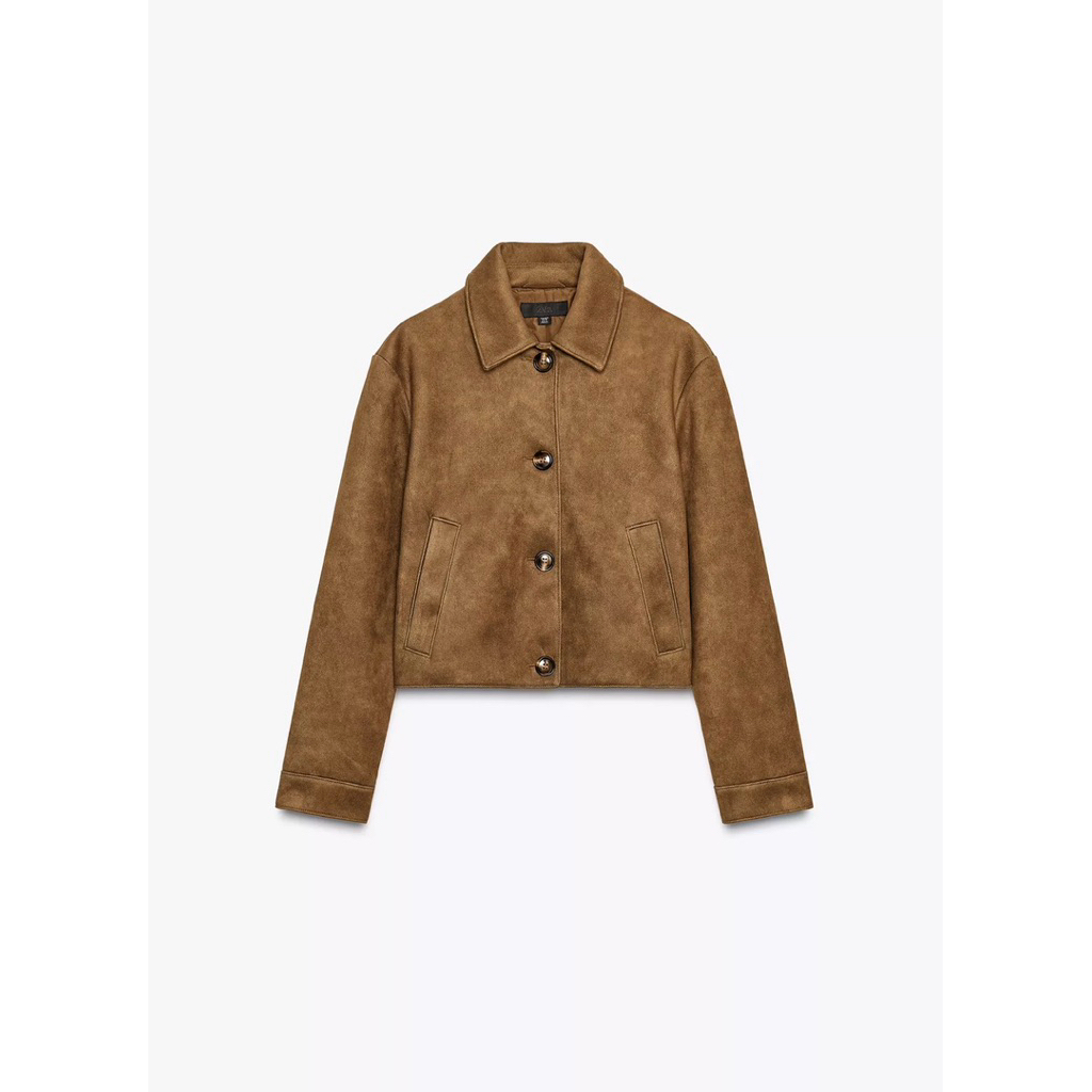 ZARA FAUX SUEDE JACKET BROWN