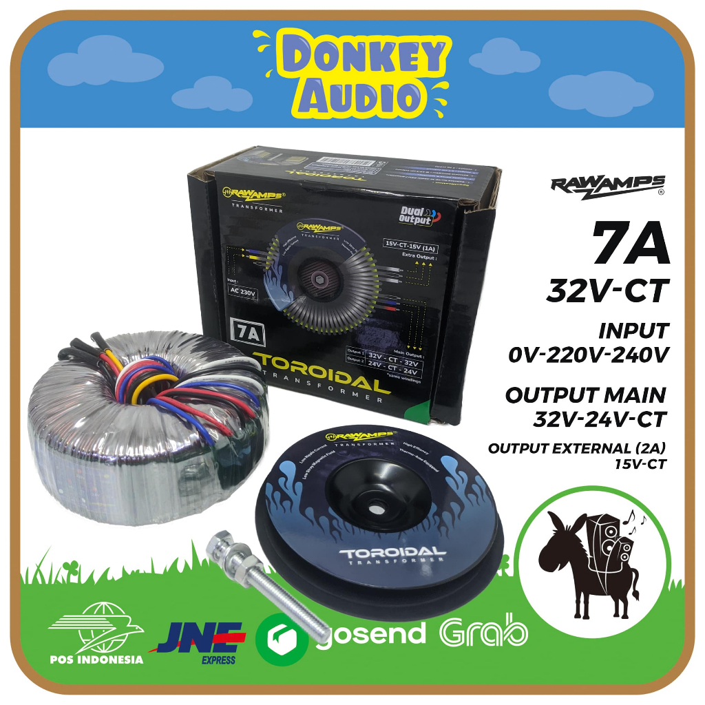 Audio Travo Trafo Toroid Donut 7A 32V 24V CT RawAmps Premium untuk PSU & Audio dengan Perlindungan O
