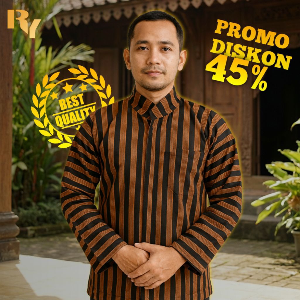 Baju Adat Lurik Pria | Baju Adat Jawa | Surjan Lurik Pria | Lengan Panjang | Tersedia dengan Berbaga