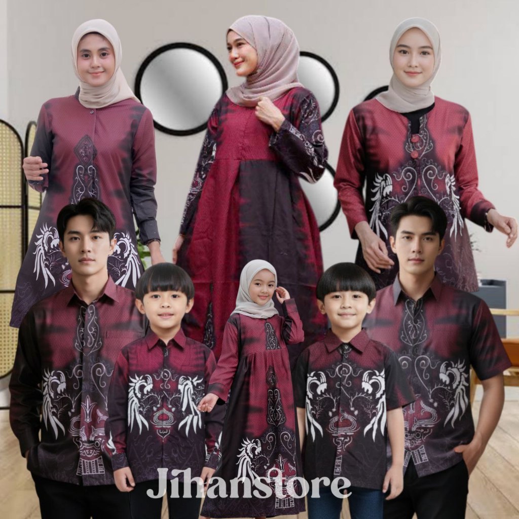 TERBARU BATIK COUPLE KELUARGA BATIK PRIA ISTRI BURGUNDY & BATIK ANAK LAKI LAKI | BATIK TUNIK WANITA