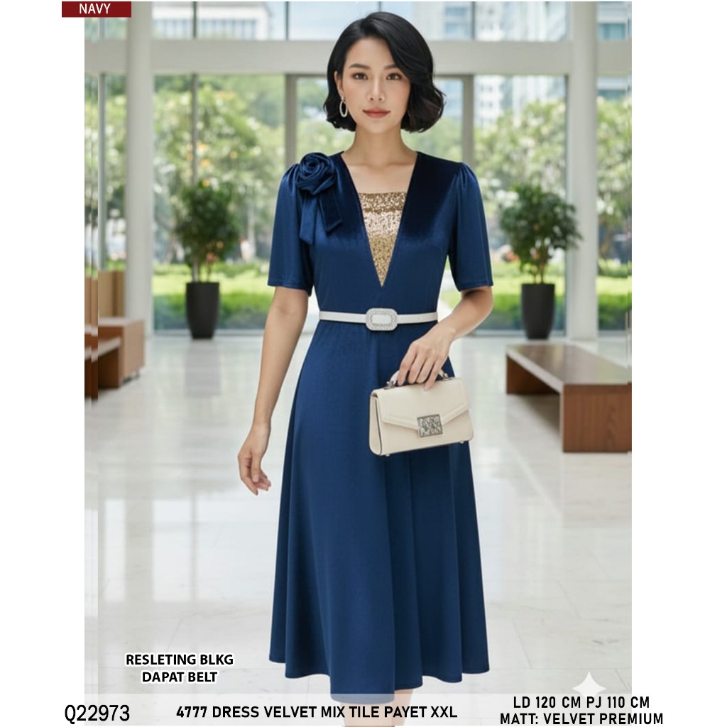 4775 Dress Velvet mix tile payet premium