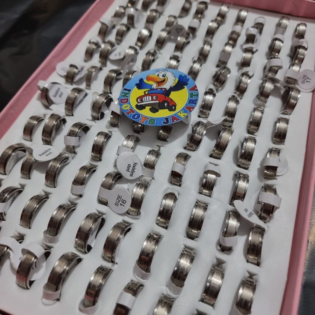 ISI 100 PCS CINCIN SILVER PUTAR PAKAI KOTAK / BOX