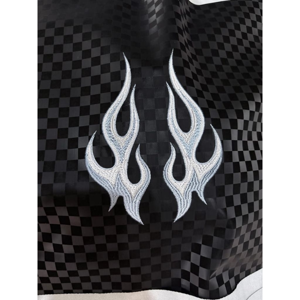 kulit jok motor Api Bordir ABU PUTIH Karbon Style Vietnam V1