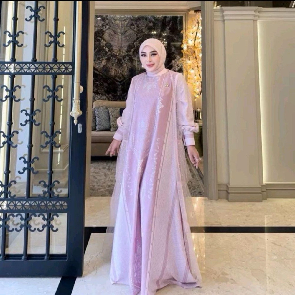 gamis slik printing auter premium non hijap ori by shela yang saukia sesuai gambar