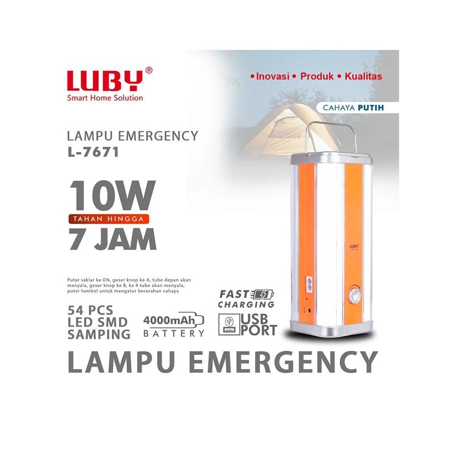Luby Senter Tenteng Rechargeable L7671 + USB / Senter Lampu Emergency Berkualitas