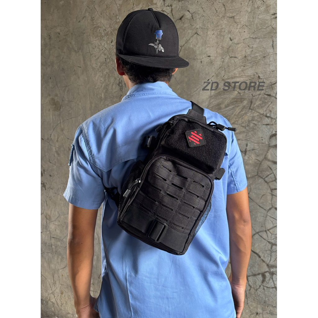 Tas Selempang TACTICAL LASER CUT HITAM/SLING BAG Import LASER 001