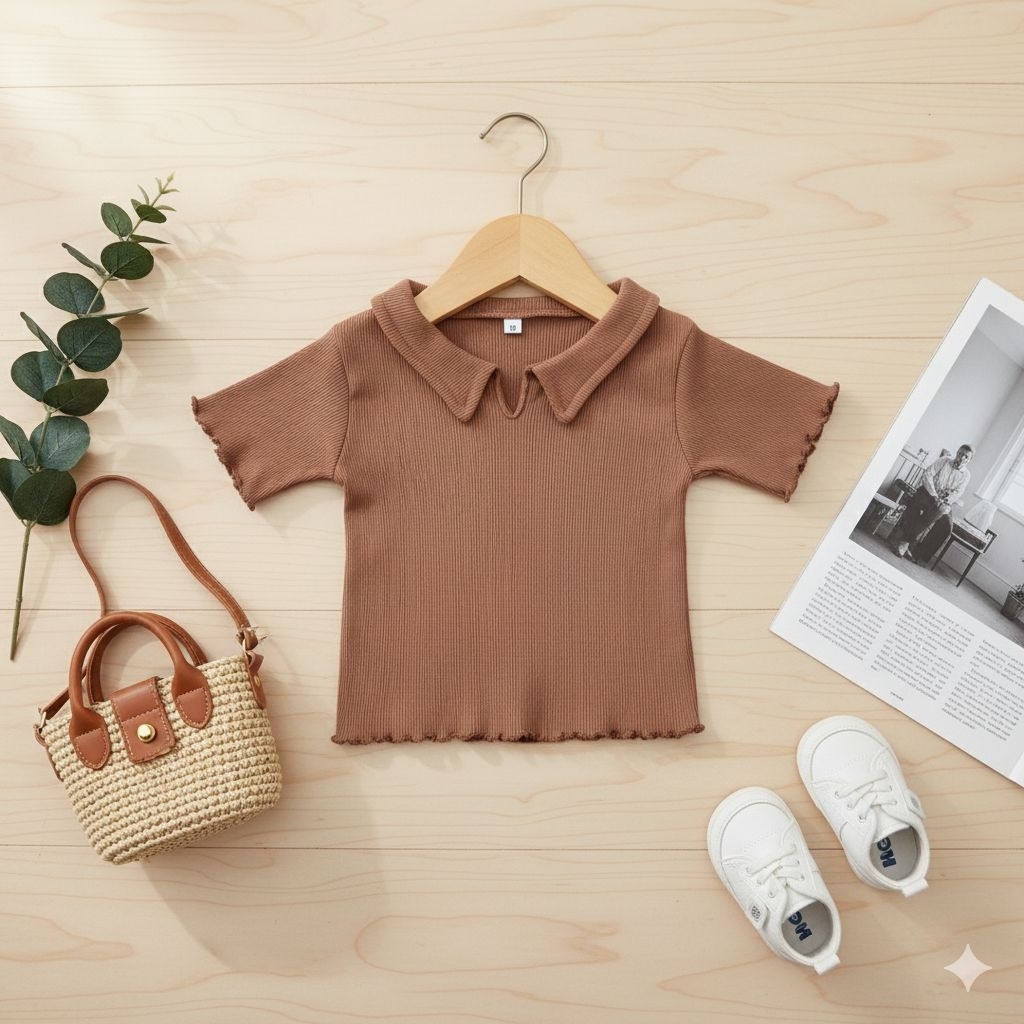 Kaos Polo Rib Crop Anak Perempuan Usia 1-4 Tahun