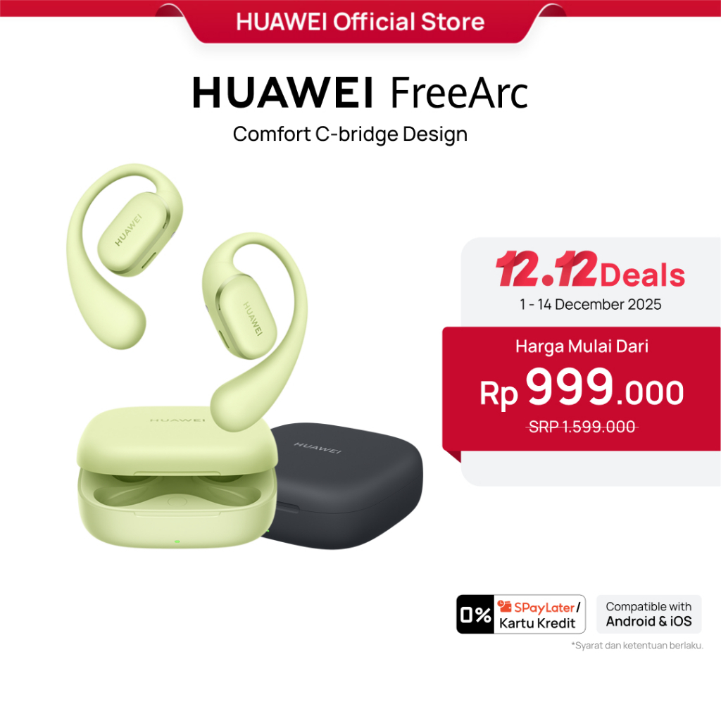 HUAWEI FreeArc TWS Earphone | Earphone Olahraga Nyaman dengan Suara Sejernih Kristal | Tahan Air IP5