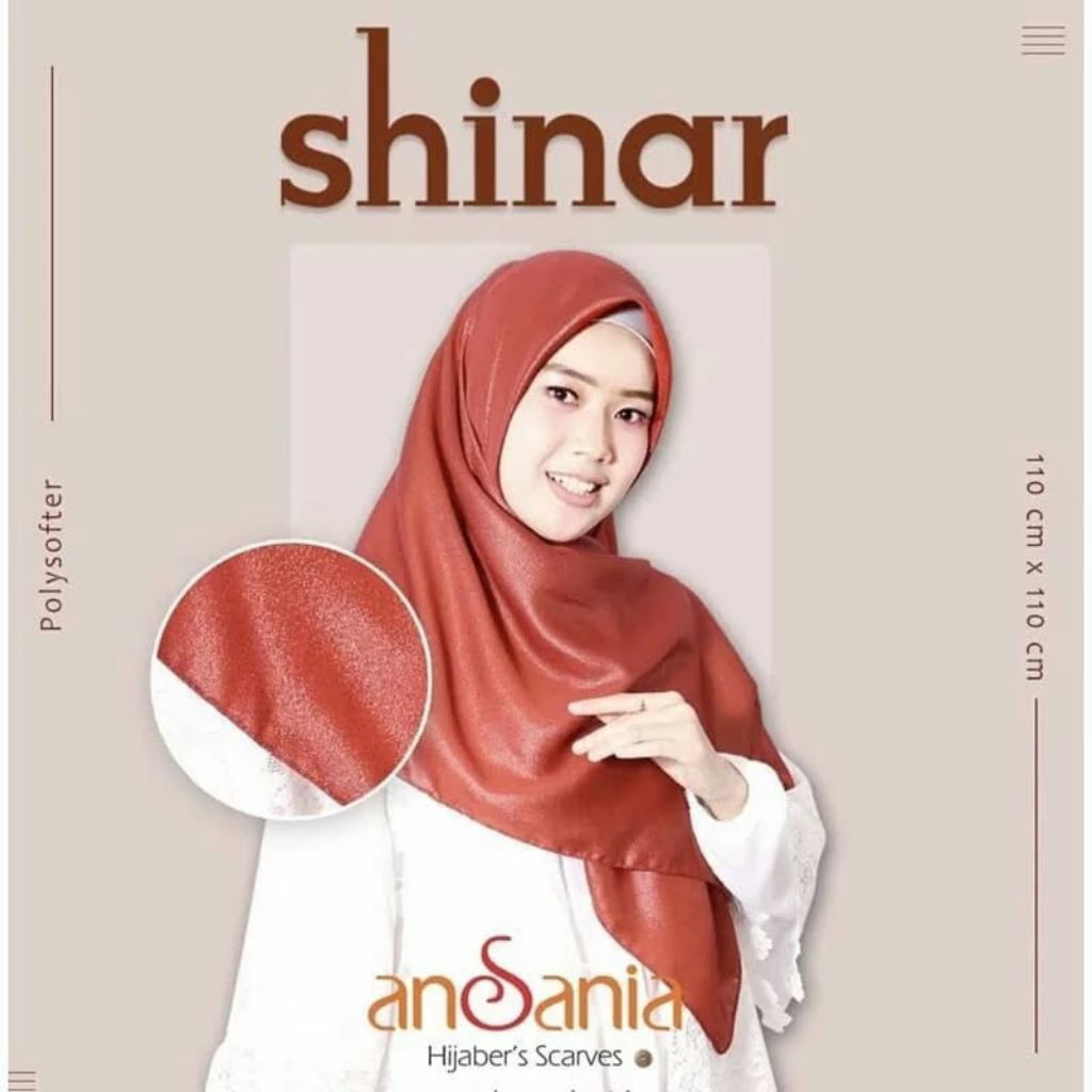 Hijab segiempat Nur sinar Ansania glamour Gliter seragam original